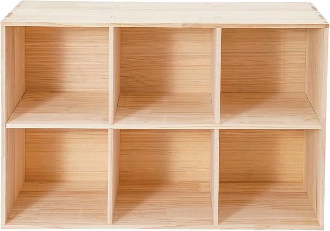 Wooden Cube Shelf Bookcase,Solid Wood Shelves with 6 Compartments and 3 Fabric Baskets,Open Bookcase Cube Shelf Storage Organizer for Bedroom, Living Room, Office, Study Room