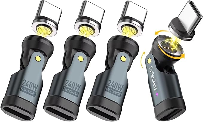 Magnetic USB C 90 Degree Adapter 240W, Can Be Type-C Cord Into Right Angle Magnetic USB C Charging Cable, Magnet Charger USBC Adapter 180&360 OTG Tips for Phone Pad Samsung(4 Pack Black)