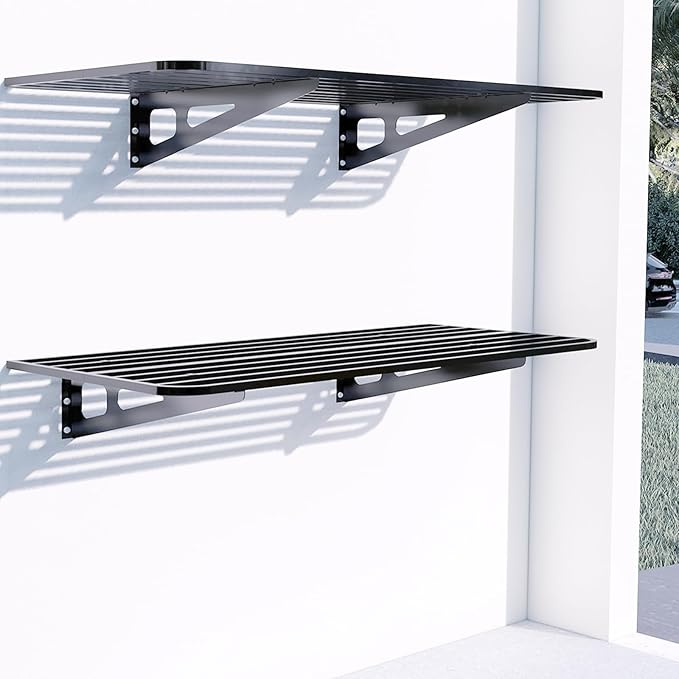 Garage Wall Shelving 2-Pack 2x4ft 24-inch-by-48-inch Wall Shelf Garage Storage Rack Floating Shelves, Space-Saving Black