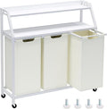 Laundry Hamper, Laundry Sorter 3 Section, Rolling Laundry Basket with Wheels, 2 Shelves, 3 × 14.5 Gal, Pull-Out and Removable Oxford Fabric Bags, for Laundry Room, White and Beige