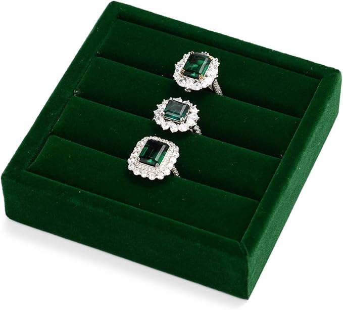 Oirlv 3 Slots Velvet Small Ring Organizer Earrings Trays Showcase Display Storage Insert Holder for Jewelry Box, Drawer, Dresser(Green,S)