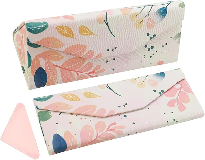 Foldable Glasses Case, Magnetic PU Leahter Sunglasses Case, Cute Hard Shell Folding Eyeglass Cases for Women Kids