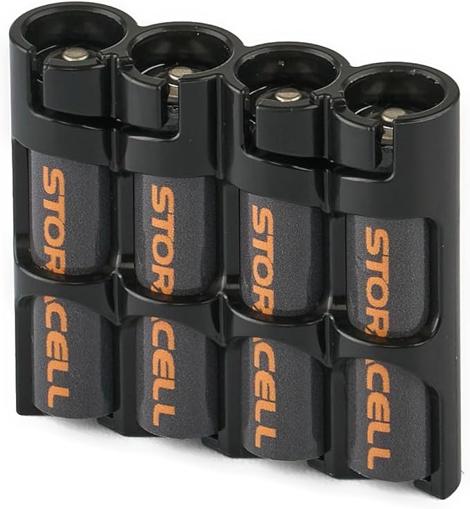 Storacell by Powerpax Slimline AAA Battery Storage Caddy, Black, Holds 4 Batteries (Not Included)