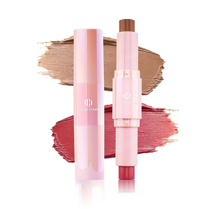 Color Nymph Blush Contour Makeup Stick, Double-end Stick Cream Blush & Contour Multiuse Butter Stick For Cheeks Eyes Lip Matte Texture Vegan & Cruelty-Free - 01# Amber Crepe