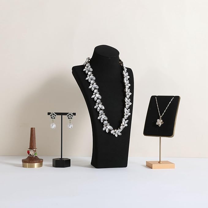 GemeShou Black necklace storage organizer for sale, Velvet necklace holder stand, jewelry bust display stands, Jewelry Mannequin for Countertop, Showcase【Black-Medium height 10.43 inch】
