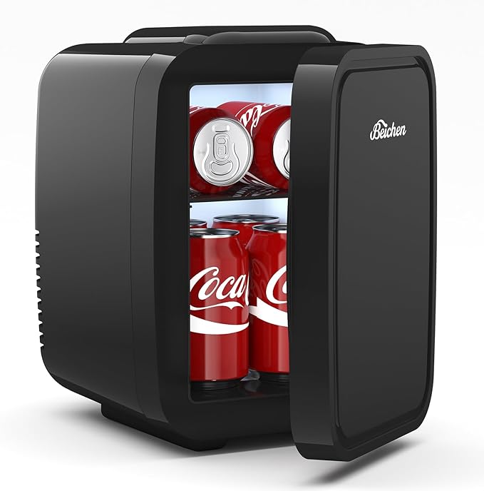 Mini Fridge, 4 Liter/6 Can Portable Refrigerator for Bedroom Office Dorm Car– Fast Cooling, Low Noise, 100-125V AC/5-12V USB Small Compact Refrigerator for Skincare, Food, Drinks(Black)