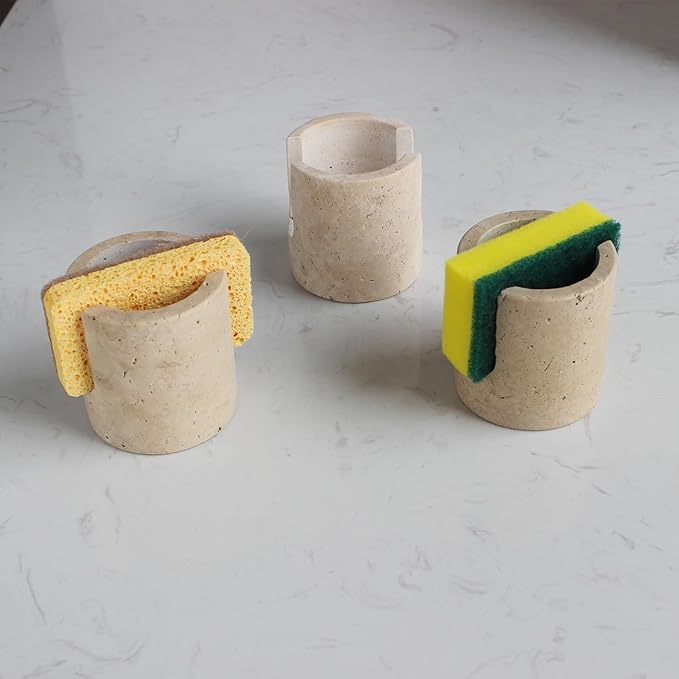 Natural Marble Travertine Sponge Holder for Kitchen Counter, Drying Rack, Sponge Caddy for Sink Organizer - Beige Travertine