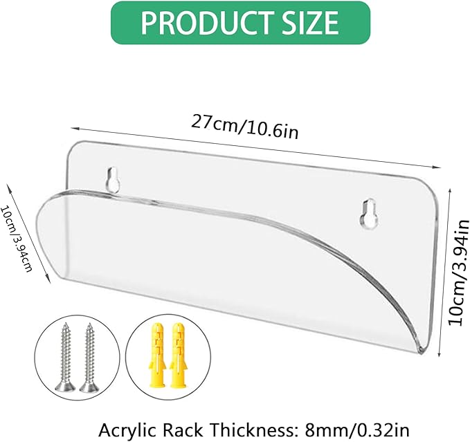 BiJun Skateboard Wall Mount Display Rack Skateboard Hanger Wall Mount Deck Clear Display and Storage Longboard Deck Horizontal Display Stand