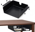 2 Pack Under Desk Hanging Shelf Drawer Organizer, Attachable Plastic Hidden Storage Tray, Easy Adhesive Mount Holder for Standing Tables, Office, Counters, Cabinets, Workstations - Black