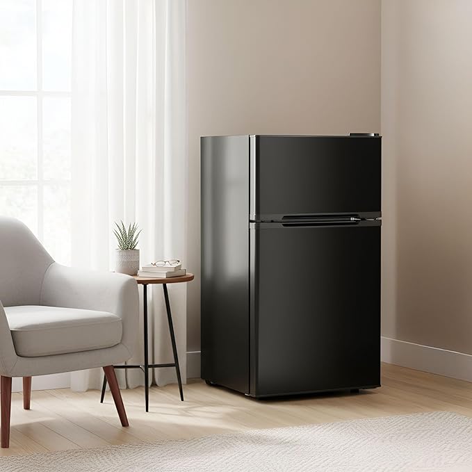 Compact Refrigerator 3.2 Cu.Ft Mini Fridge with Freezer, 7-Temperature Settings Double Door Compact Refrigerator, Adjustable Thermostat & Removable Shelves for Dorm Apartment (2 Door)
