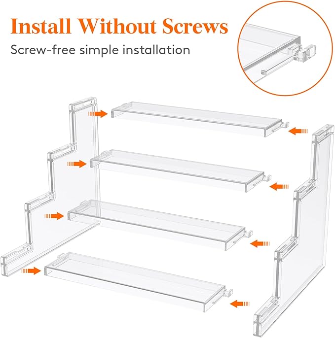 Lifewit 4 Tier Perfume Stand Organizer for Women, Plastic Display Riser, Tool-Free Assembly, Fragrance Makeup Cosmetics Shelf for Vanity Bedroom Bathroom Storage Organization, Clear, 9 Inch, 2 Pcs