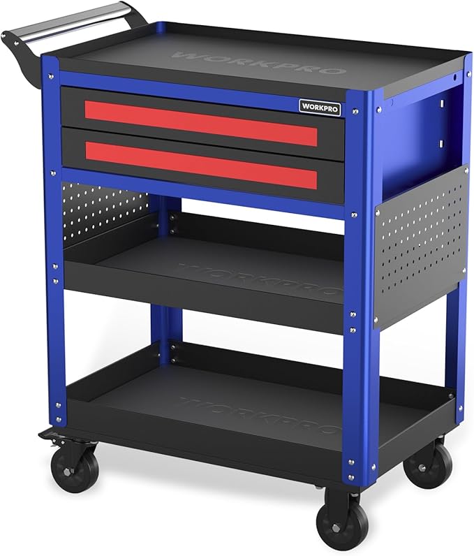 WORKPRO Premium 28" 2-Drawer Rolling Tool Cart, Heavy Duty Utility Industrial Service Cart Storage Organizer with Wheels and Locking System, for Mechanic, Warehouse, Garage, Workshop, 400 lbs Load