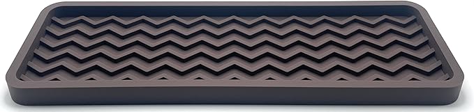 Happitasa Silicone Kitchen Sink Organizer Tray, Sponge Holder and Countertop Protector | Bathroom and Kitchen Soap Dish and Dispenser Tray (Dark Chocolate, 12" x 4", 9.2 Ounces, Zigzag)
