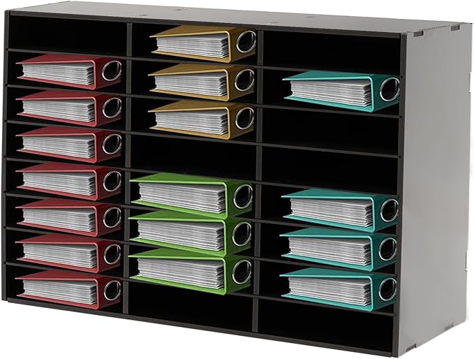24 Compartments Literature Organizer, Desktop File Sorter Mail Center Paper Storage Cabinet Classroom Mailbox for Files Documents Papers Magazines (Black 24Slots)