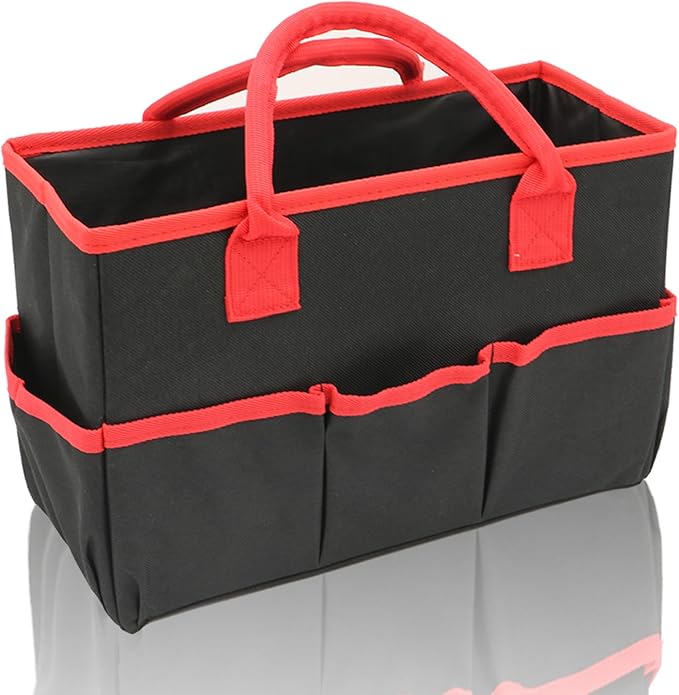 Cupohus Art Organizer Craft Storage Tote Bag with Pockets and Hadles, Oxford Fabric Carrying Caddy for Teacher, Officer, Artist, Students, Traveler, and more – Black with Red Edge