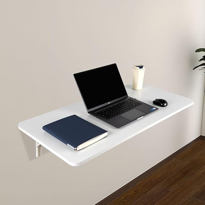 Wall Mounted Folding Table 47.2”L x 19.7”W, Laundry Folding Table with Heavy Duty Metal Collapsible Shelf Brackets, Wall Mounted Desk Fold Down for Small Spaces, White