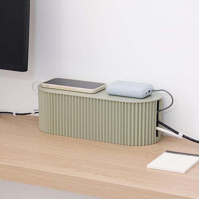 Green Cord Organizer Box, Plastic Cable Management Box with Lid, Power Strips Protector Cover Under TV and Desk for Home, Office, Bathroom, School, Wires Hider Protector for Floor (Small)
