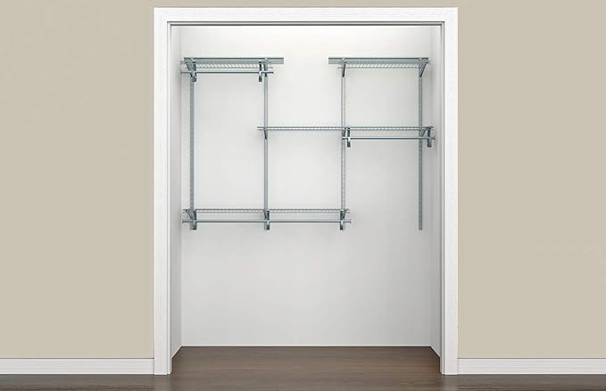 ClosetMaid ShelfTrack Wire Closet Organizer System, Adjustable from 4 to 6 Ft., With Shelves, Clothes Rods, Hardware, Durable Steel, Satin Chrome