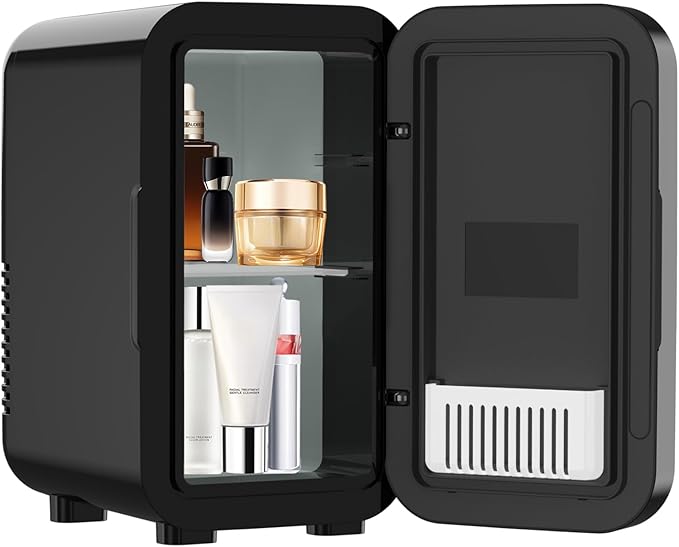 Enventor Mini Refrigerator, 6L/ 8 Can Compact Skincare Fridge AC+DC Power Cooler & Warmer Small Refrigerator for Bedroom, Skincare, Makeup, Cosmetics, Car, Office (Black)