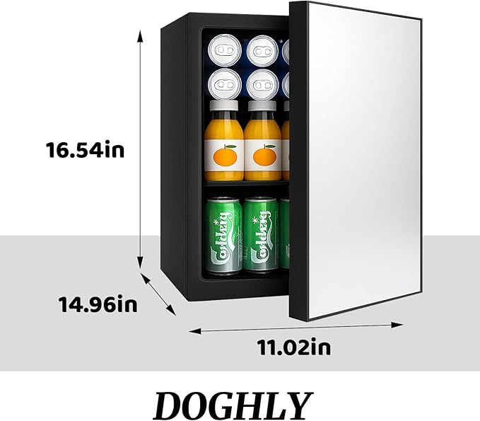 0.95 Cu.Ft Mini Refrigerator and Beauty Fridge, 24 Cans Mini Fridge with Mirror Door, Temperature Control, Removable Shelf, Compact Cooler for Bedroom, Dorm, Office, Beverage Beauty Storage