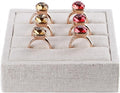 Oirlv linen 3 Slots Ring Earrings Display Trays Showcase Jewelry Organizer (creamy-white,square)