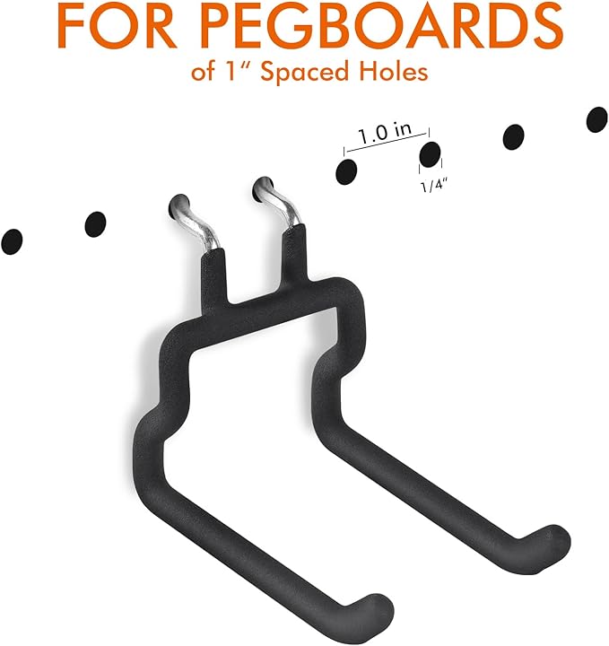LIGHT DUST Utility Heavy Duty Pegboard Hooks - 5Pack Peg Board Accessories for Hanging Tools Fit 1/8" 1/4" Peg Holes - Pegboard Organizer Large Tool Holders for Garage Workshop Shed
