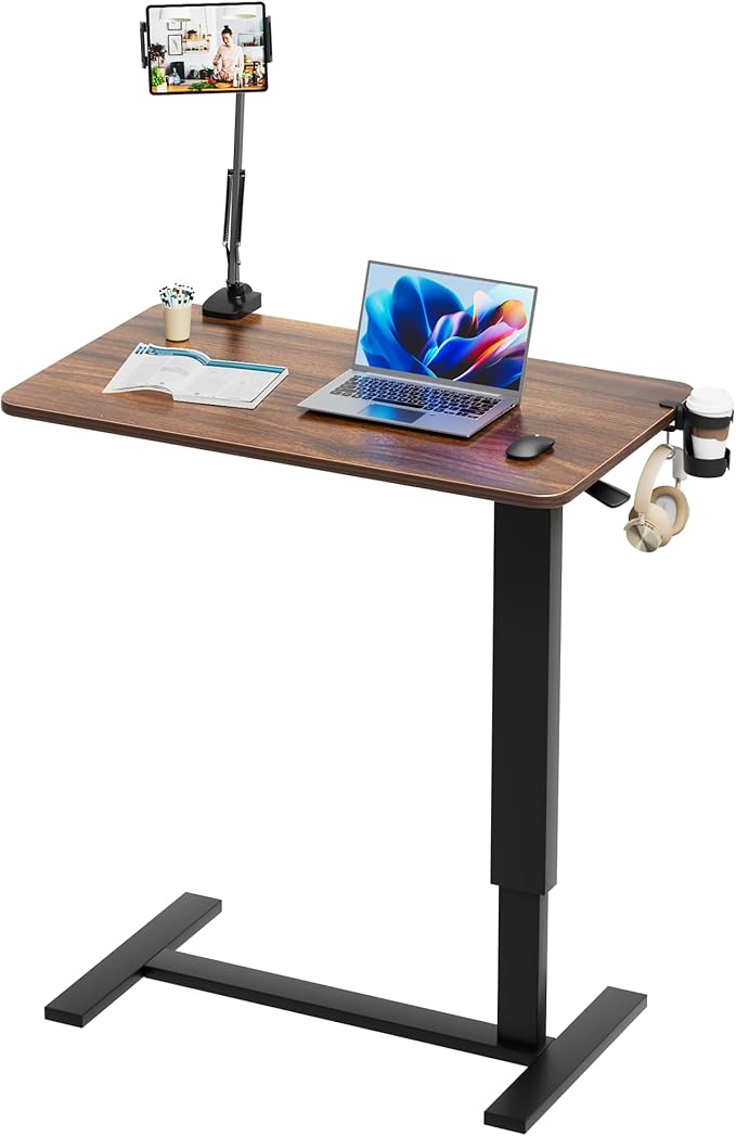 Adjustable Overbed Bedside Table with Wheels(31.2" W), Hospital Bed Table Over The Bed, Mobile Standing Desk Rolling Computer Cart, Laptop Desk with Cup Holder, Phone & Tablet Holder