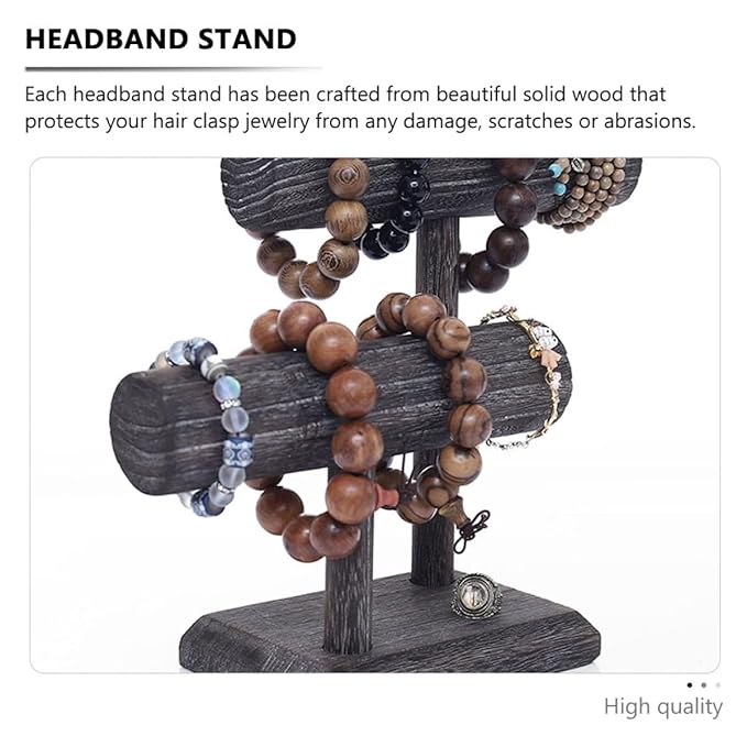 Solid Wood Scrunchie Holder Hair Tie Organizer Stand Vintage Jewelry Display Rack for Women Teen with Headband Storage