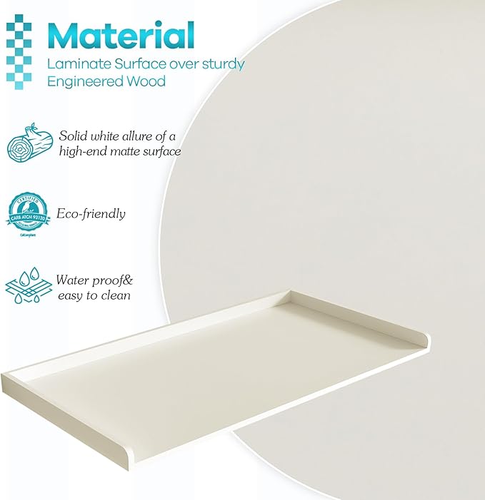 Kaboon Washer Dryer Countertop, Melamine Countertop with Edge Rails - 27.5" Depth x 54" Width Laundry Room Organization, White