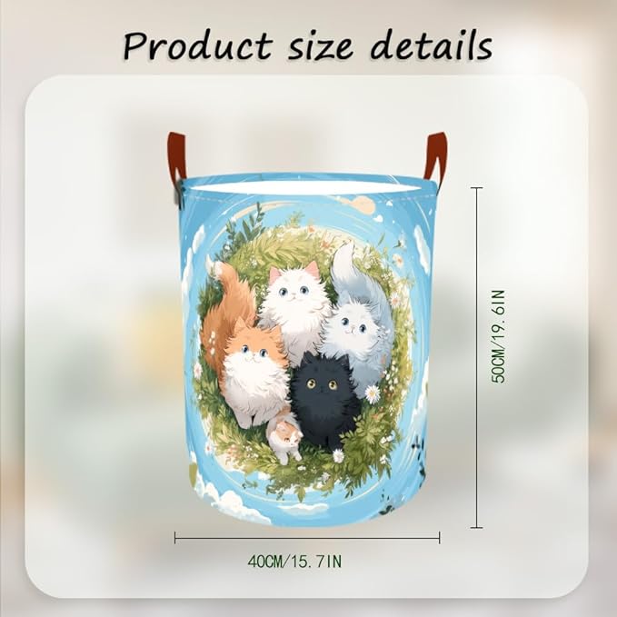 Laundry Baskets 15.7x19.7 Inch Large Kittens Meadow Design Collapsible Laundry Hamper with Handles Oxford Fabric Clothes Storage Bin Foldable Dirty Clothes Organizer for Bedroom Bathroom Dorm