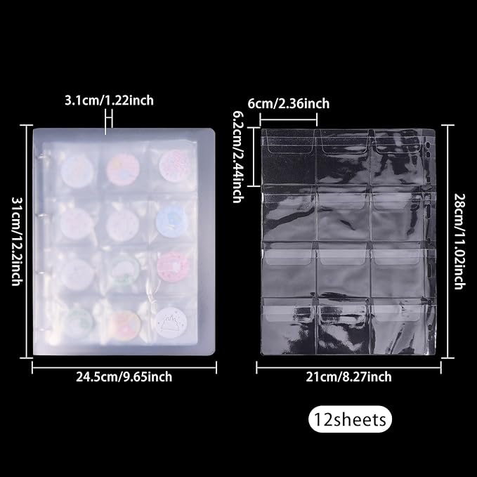 FREEBLOSS 144 Pocket Buttons Badge Pin Storage Book Transparent PVC Button Pins Display Album 12 Sheet Pin Pocket Pages Ring Binder Collection Holder for Pins Collection Display