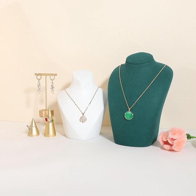 GemeShou Green necklace hanger jewelry organizer, Velvet jewelry stand necklace holder, jewelry mannequin bust for necklaces, Jewelry boutique store photography props【Green-Medium height 7.87 inch】