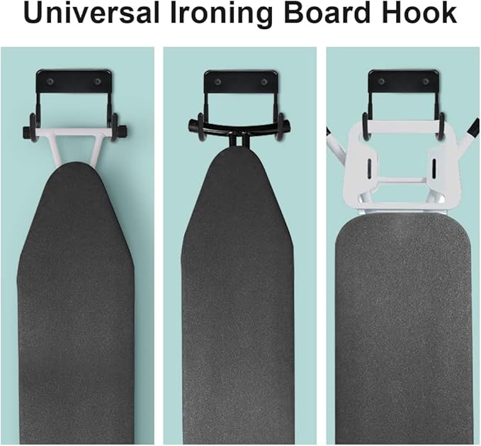 Ironing Board Hanger Wall Mount Ironing Board Holder Organizer Wall Rack for Laundry Rooms Storage Rack Hanging Shelf Hanger (White) (Black)