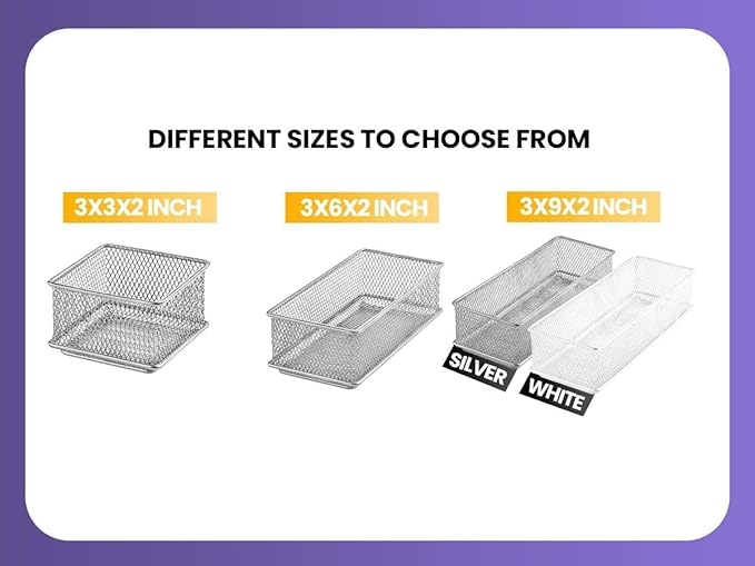 YBM HOME Silver Mesh Drawer Cabinet and or Shelf Organizer Bins, School Supply Holder Office Desktop Organizer Basket 1611s (1, 6x15x2 Inch)
