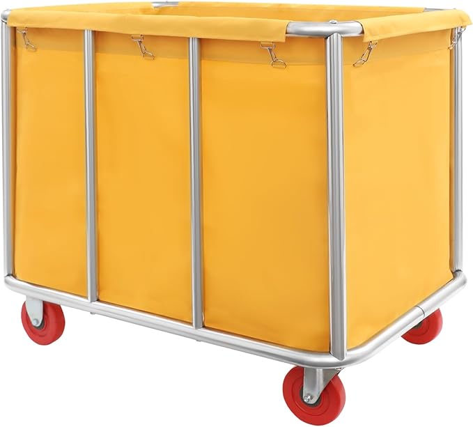 Commercial Laundry Cart with Wheels, Laundry Hamper Cart,Heavy Duty Rolling Laundry Basket with Large Capacity,Laundry Sorter Trolley for Home Hotel Apartment (Yellow, 35.43 * 25.6 * 31.5in)