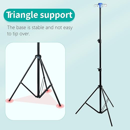 Lefeke IV Pole Portable for Traveling, Adjustable IV Stand with Hooks, Medical IV Drip Infusion Bag Holder, IV Fluids Floor Stand (Black)