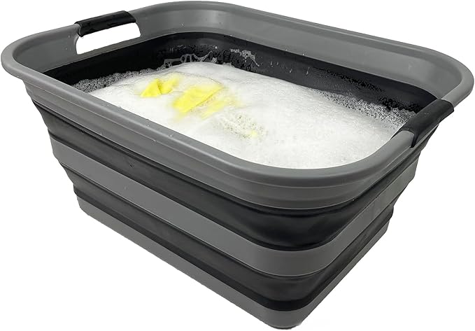 SAMMART 42L (11 Gallon) Collapsible Plastic Laundry Basket - Foldable Pop Up Storage Container/Organizer - Portable Washing Tub - Space Saving Hamper/Basket (1, Grey/Black)