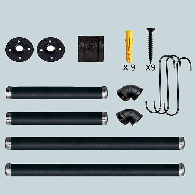 Clothes Rack Wall Mount with 3 Hooks, 36''L Clothing Bar for Wall, Industrial Pipe Clothes Rod, Heavy Duty Iron Garment Rack, Clothes Hanging Rod Bar for Laundry Room Closet Storage