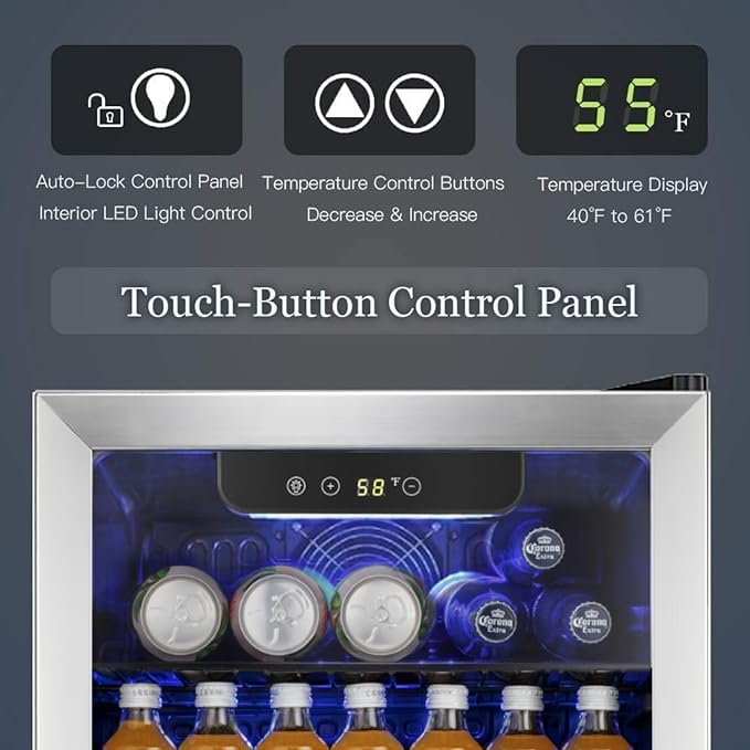 Antarctic Star Beverage Refrigerator Cooler -120 Can Glass Door Mini Fridge, for Soda Cola Beer or Wine Constant Glass Door Small Drink Dispenser Clear Front Door for Home, Bar 3.2cu.ft