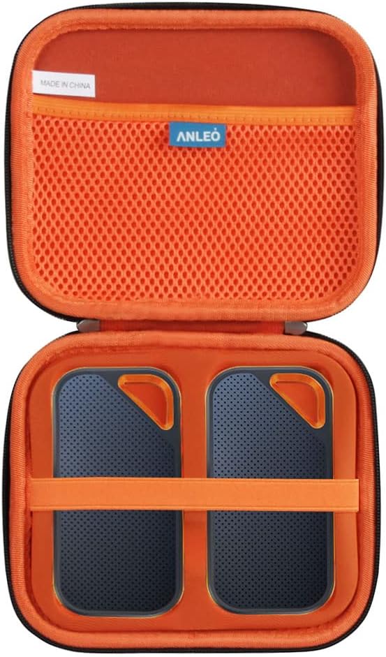 Anleo Hard Travel Case for SanDisk 500GB 1TB 2TB 4TB Extreme PRO Portable SSD (Black+Orange, Case for 2 Hard Drives)
