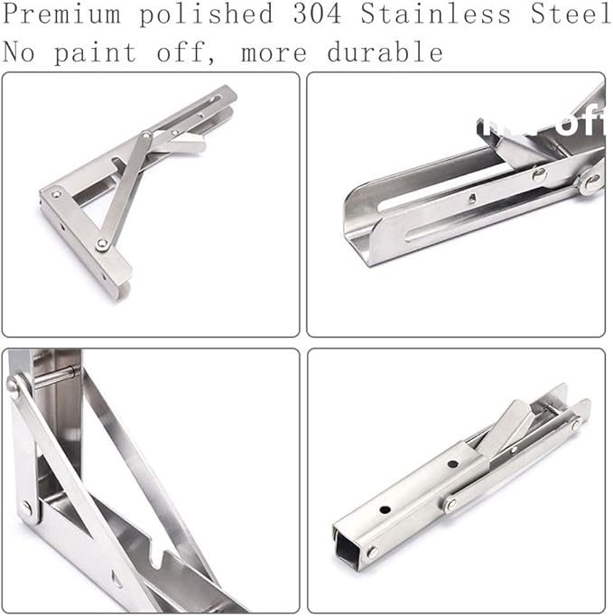 Folding Shelf Brackets, Max Load 300 lb, Heavy Duty Stainless Steel Collapsible Wall Mounted Shelf Brackets for Table, Space Saving DIY Bracket, Pack of 2 (10 Inch)