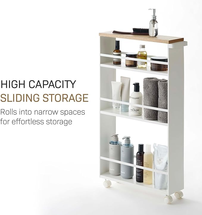 YAMAZAKI home Tower Rolling Slim Storage Cart With Handle White