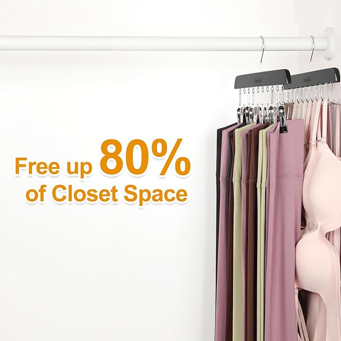 TOPIA HANGER 2 Pack Bra Hanger with 2 Pack Leggings Organizer, 2-in-1 Space Saving Hanger Neatly Store Max 40 Bras and 20 Leggings, Pants Jeans Shorts Skirt Tank Top Hangers for Closet Black CT77B