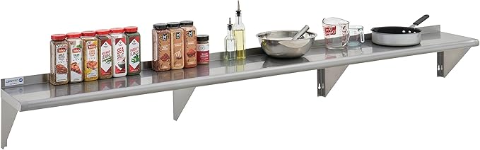 Commercial Wall Shelf - 365 lb. Weight Capacity, 96" W x 12" D, NSF Solid, Stainless Steel (29N-017)