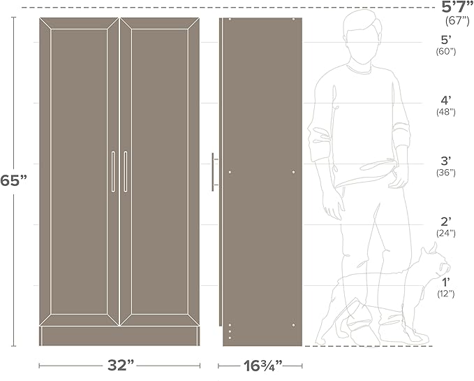 Prepac Natural Oak Elite 65" Tall Accent Kitchen Pantry Cabinet, Craft or Bathroom Storage Cabinet, Buffet Storage with Panel Doors, 3 Shelves, 32" W x 16.75" D x 65" H, Ideal for Home Organization