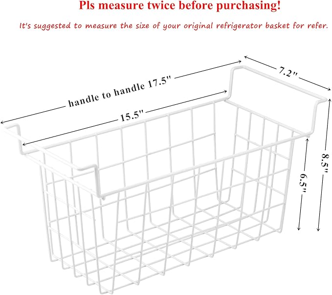 Chest Freezer Baskets 17.5 Inch, Chest Freezer Organizer Bins Metal Wire Storage Baskets with Hanging Handles for Deep Freezer, Set of 2