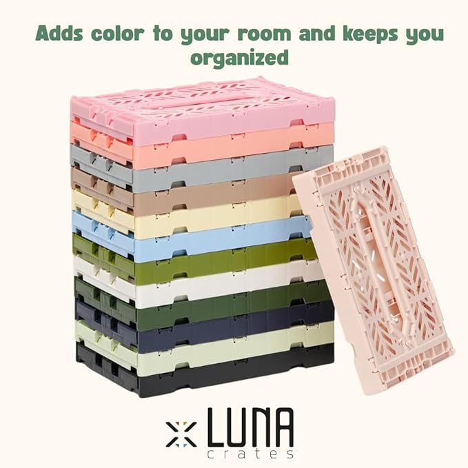 Collapsible Storage Box, Foldable Crate Organizer Bin with Handle, Stackable Crates for Home Organization
