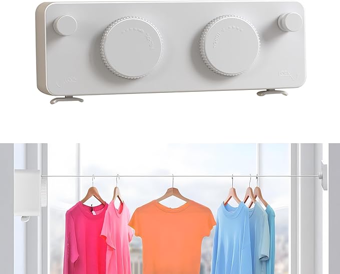 JOOM Retractable Clothesline Indoor Outdoor Clothes Line - Heavy Duty Clothes Drying Laundry Line - Wall Mounted Drying Rack - Air Dry Clothing Lock to Prevent Sagging (Two line,White)