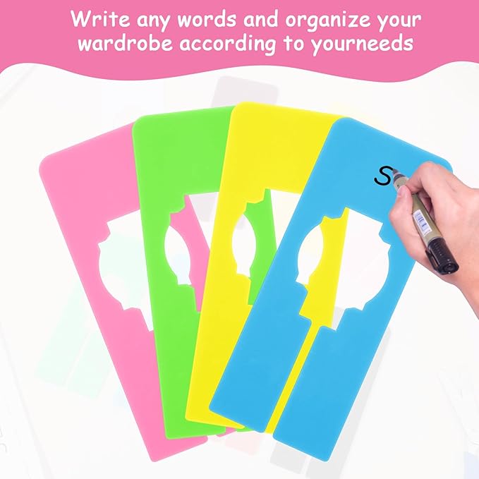 8PCS Clothing Rack Dividers, 8 Colors Plastic Organizer Rack Size Dividers for Hanging Clothes, Rectangular Reusable Closet Shelf Labels & Separators