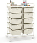Giantex 10 Drawers Rolling Cart, Classroom Organizers, Storage Cart with Wheels, for Teacher Office Home School Supplies Tool Craft Art Paper, Ivory Color
